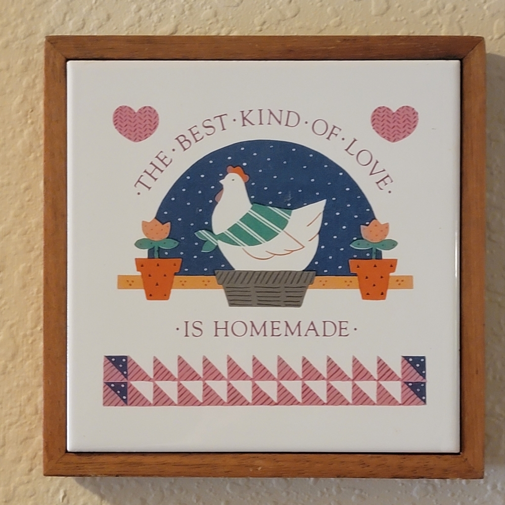Hallmark Chicken Wood Framed Tile Trivet/Wall Decor Country Farmhouse